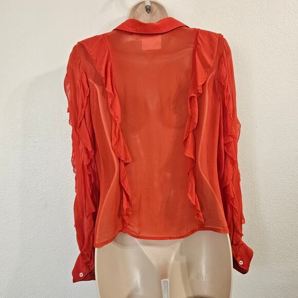 MAEVE ANTHRO Ruffled Buttondown Blouse Orange Size XS - Picture 2 of 8